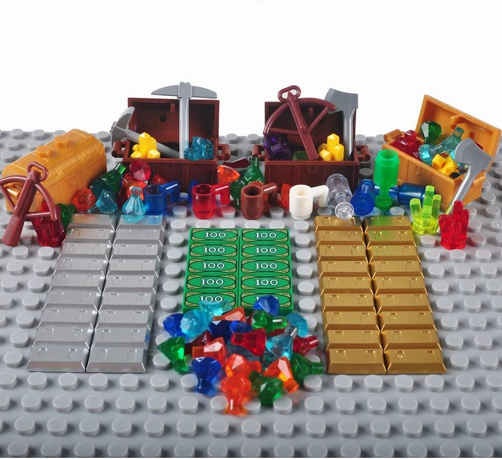 Treasure Accessories Set Building Blocks Bullion Money Gold Bar Jewelry Building Bricks Kit DIY Building Set Compatible All Major Brands(#B)