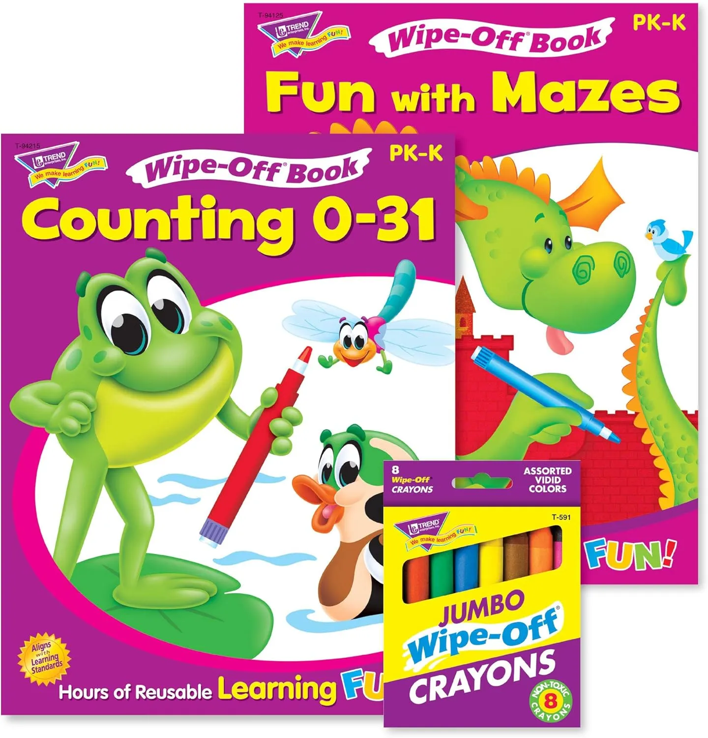 Trend Enterprises Counting & Mazes Reusable Books & Crayons