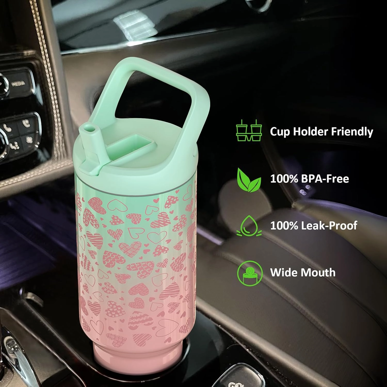 Tronco 50 oz Tumbler with Handle and Straw, Leak-Proof Insulated Tumbler with Flip Straw and Top Handle, Reusable Insulated Cup Water Bottle for Home, Outdoors, Fits in Cup Holder, Cold for 30 Hours