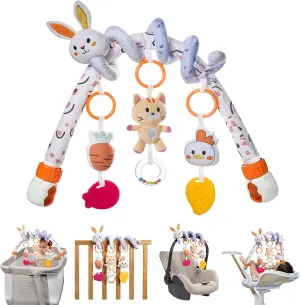 TUMAMA 2 in 1 Spiral Car Seat Toys for Babies 6-12 Months, Arch Stroller Toys for Infant 0-12 Months Hanging Toys with Clip Crib Bouncer Bassinet Activity Toy
