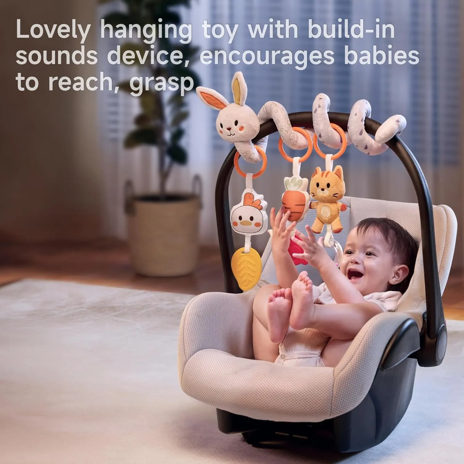TUMAMA 2 in 1 Spiral Car Seat Toys for Babies 6-12 Months, Arch Stroller Toys for Infant 0-12 Months Hanging Toys with Clip Crib Bouncer Bassinet Activity Toy