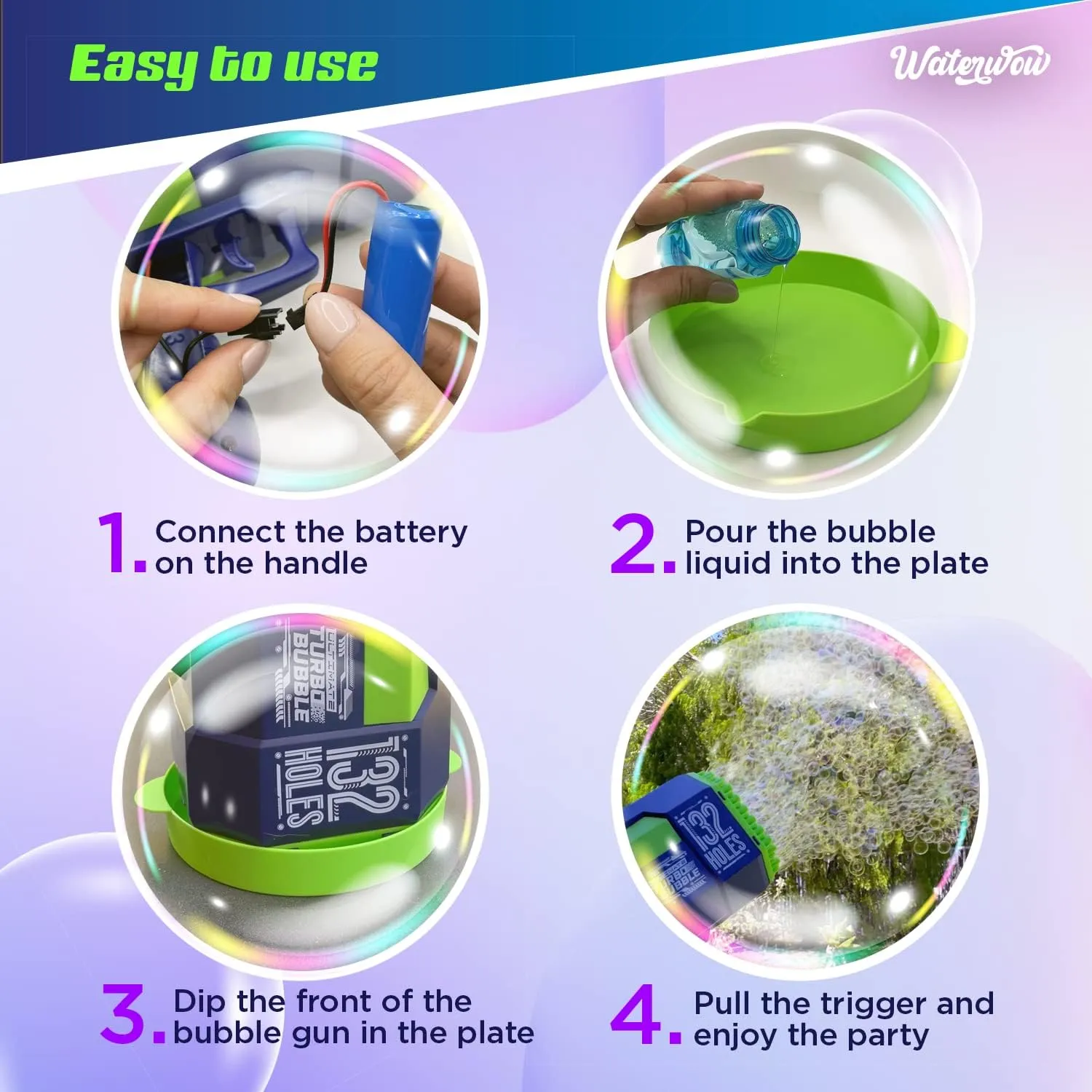 Turbo Bubble 132 Holes Bubble Machine Gun Toy for Kids with Liquid Solution and Colorful Light Up Effects, Birthday Party and Summer Fun Outdoor Play, Gift for Boys and Girls, Blue Green