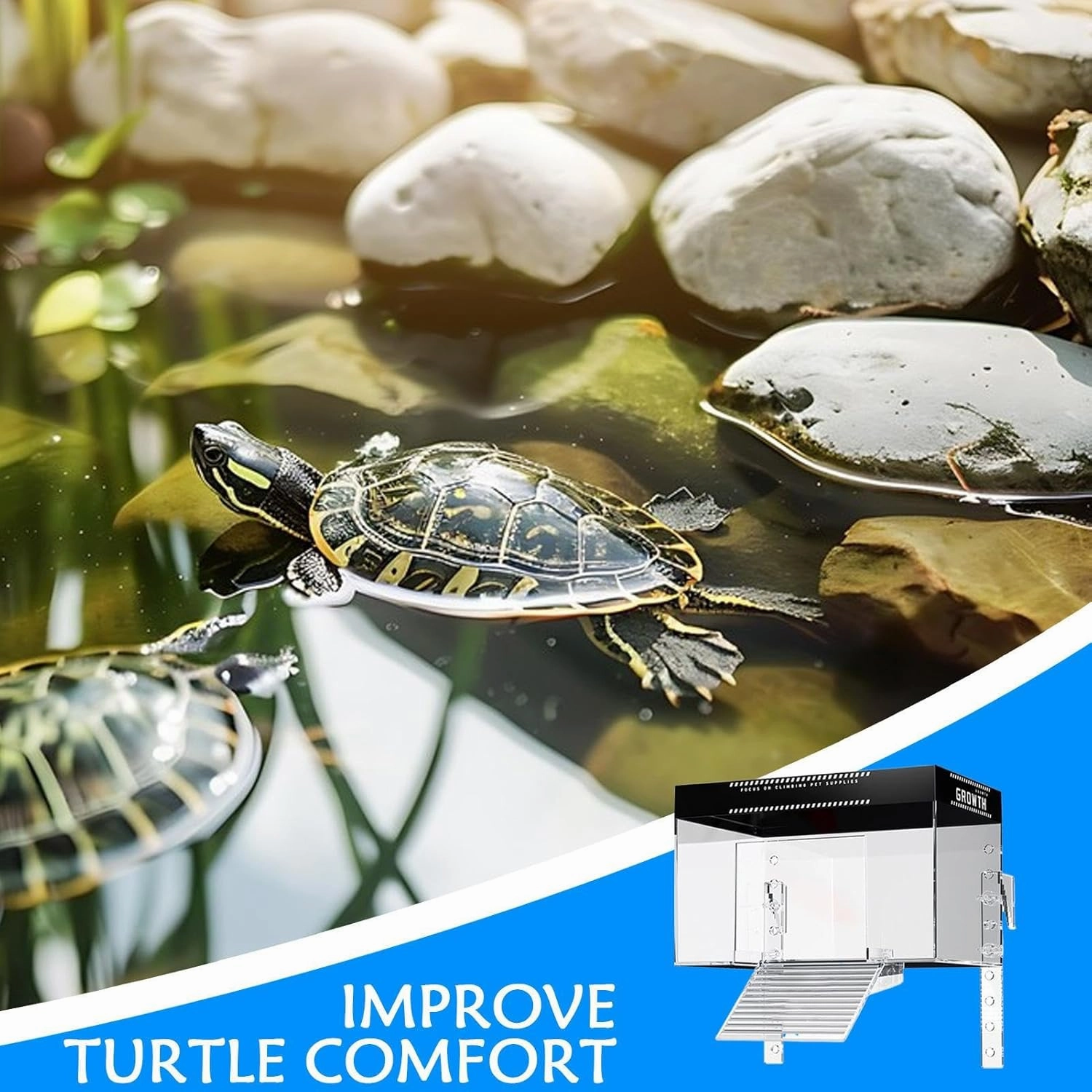 Turtle Basking Dock - Tortoise Sunning Shelf | Lidded Dock Pet Turtle Basking Area Over Tank, Animal Observation Anti-Slip Habitat Topper Aquatic Terrapin Enclosure Cage for Hotel, Balcony