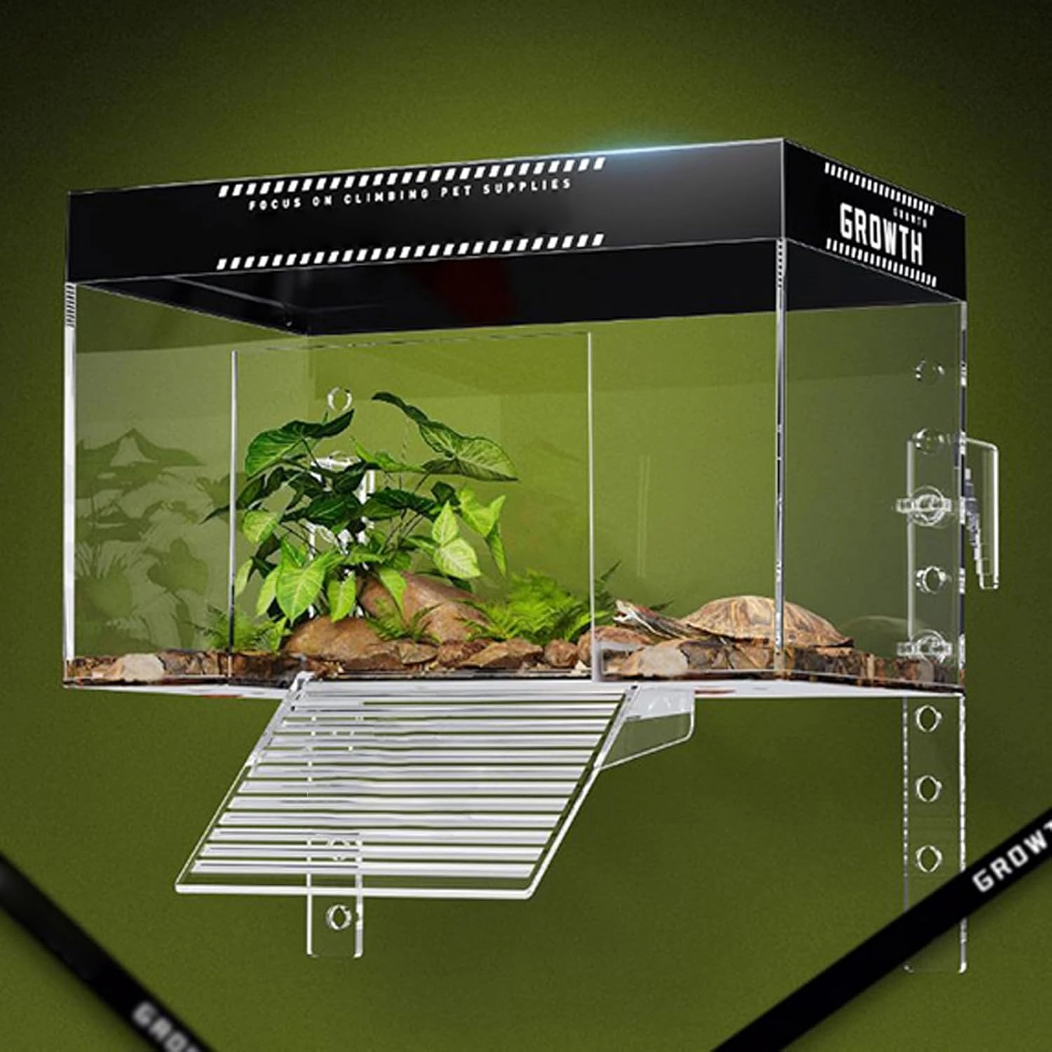 Turtle Basking Dock - Tortoise Sunning Shelf | Lidded Dock Pet Turtle Basking Area Over Tank, Animal Observation Anti-Slip Habitat Topper Aquatic Terrapin Enclosure Cage for Hotel, Balcony