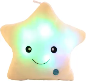 Twinkle Star Shaped Plush Throw Pillow, Creative LED Night Light Glowing Cushions Plush Stuffed Toys Gifts for Kids, Decoration (White)