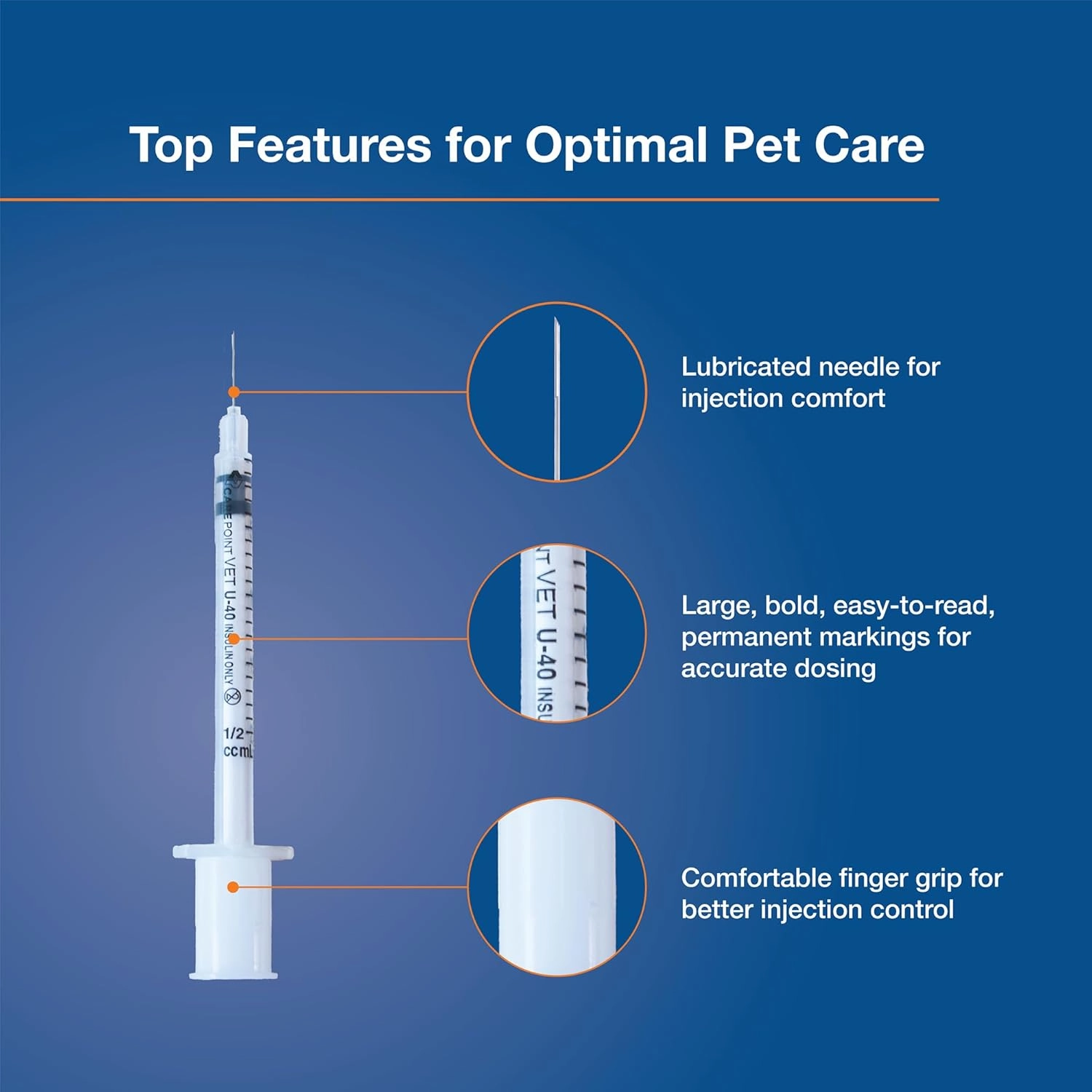 U-100 Pet Insulin Syringes, 31G x 5/16" 3/10cc, Comfortable Injection, Bold Permanent Markings for Accurate Dosage, Disposable, Box of 100