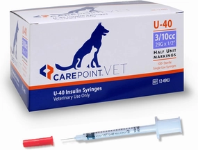 U-40 Pet Insulin Syringes, 29G x 1/2" 3/10cc, Comfortable Injection, Bold Permanent Markings for Accurate Dosage, Disposable, Box of 100