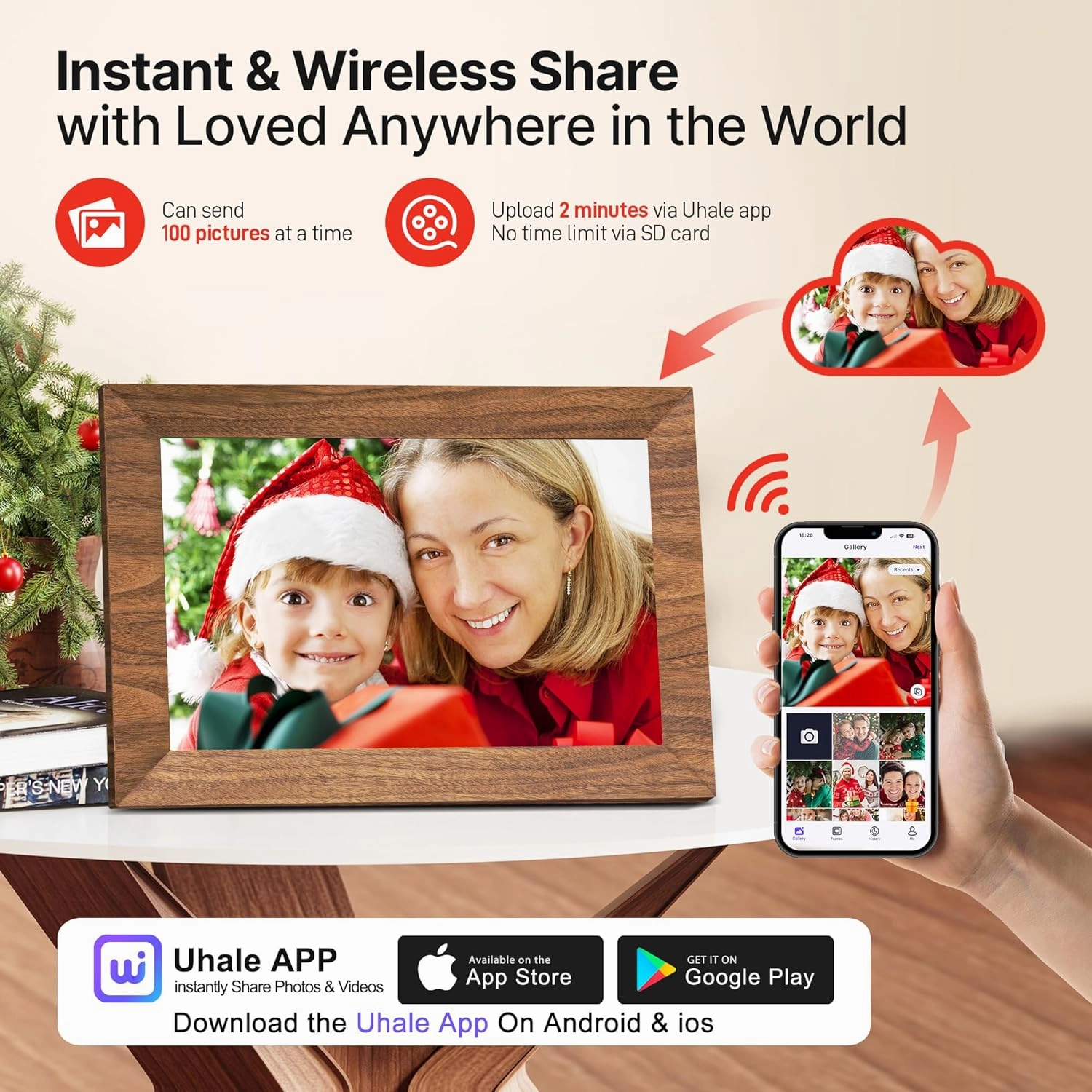 Uhale 2 Pack Digital Photo Frame 32GB Storage 10.1 Inch WiFi Electronic Picture Frame Desktop IPS Touch Screen HD Display SD Card Slot Auto-Rotate Slideshow Share Videos Photos Send Wishes Remotely