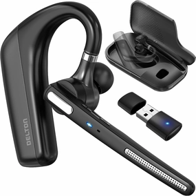 Ultralight Bluetooth Headset with Noise Cancelling Microphone, Bluetooth Earpiece with Charging Case, Auto Pair USB Dongle for PC/Laptop, Compatible with MS Teams, Zoom, Google Meet, and More - Black