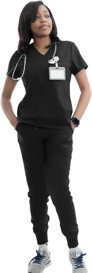 Uniforms World Ava Scrubs Set for Women — Classic fit Top & Slim Jogging Pants, Yoga Waistband, 9 Pockets, Anti-Wrinkle