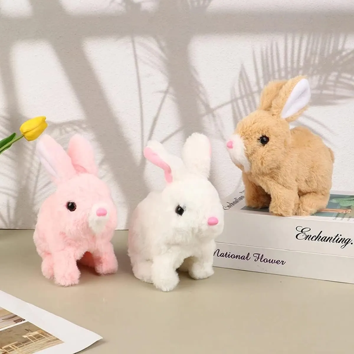 Upgrade My Realistic Bunny Toy, 2025 New Easter Plush Educational Interactive Bunnies Can Walk and Talk, Handmade Hopping Easter Realistic Bunny Toy for Kids (2PCS, No Carrot)