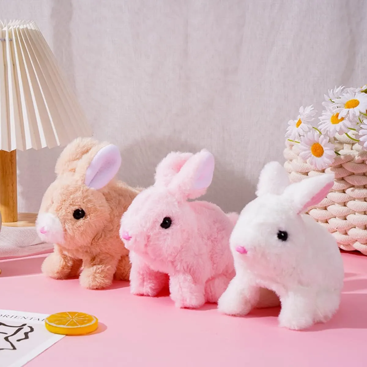 Upgrade My Realistic Bunny Toy, 2025 New Easter Plush Educational Interactive Bunnies Can Walk and Talk, Handmade Hopping Easter Realistic Bunny Toy for Kids (2PCS, No Carrot)