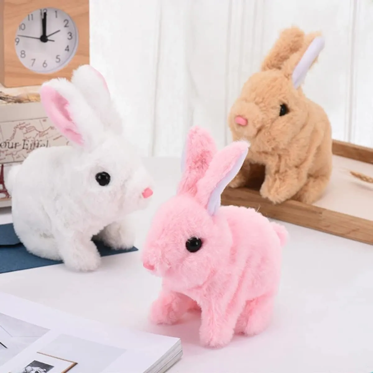 Upgrade My Realistic Bunny Toy, 2025 New Easter Plush Educational Interactive Bunnies Can Walk and Talk, Handmade Hopping Easter Realistic Bunny Toy for Kids (2PCS, No Carrot)