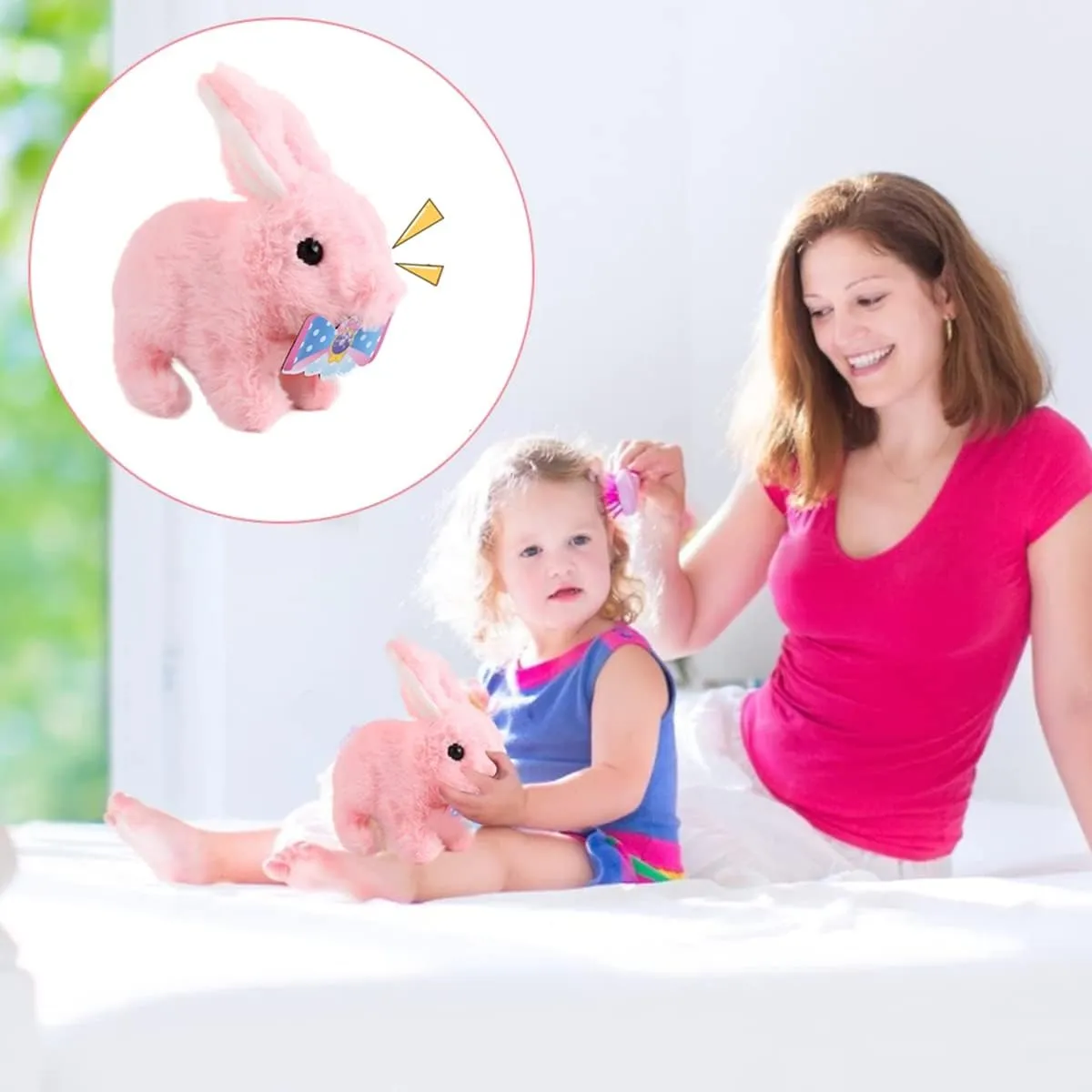 Upgrade My Realistic Bunny Toy, 2025 New Easter Plush Educational Interactive Bunnies Can Walk and Talk, Handmade Hopping Easter Realistic Bunny Toy for Kids (2PCS, No Carrot)