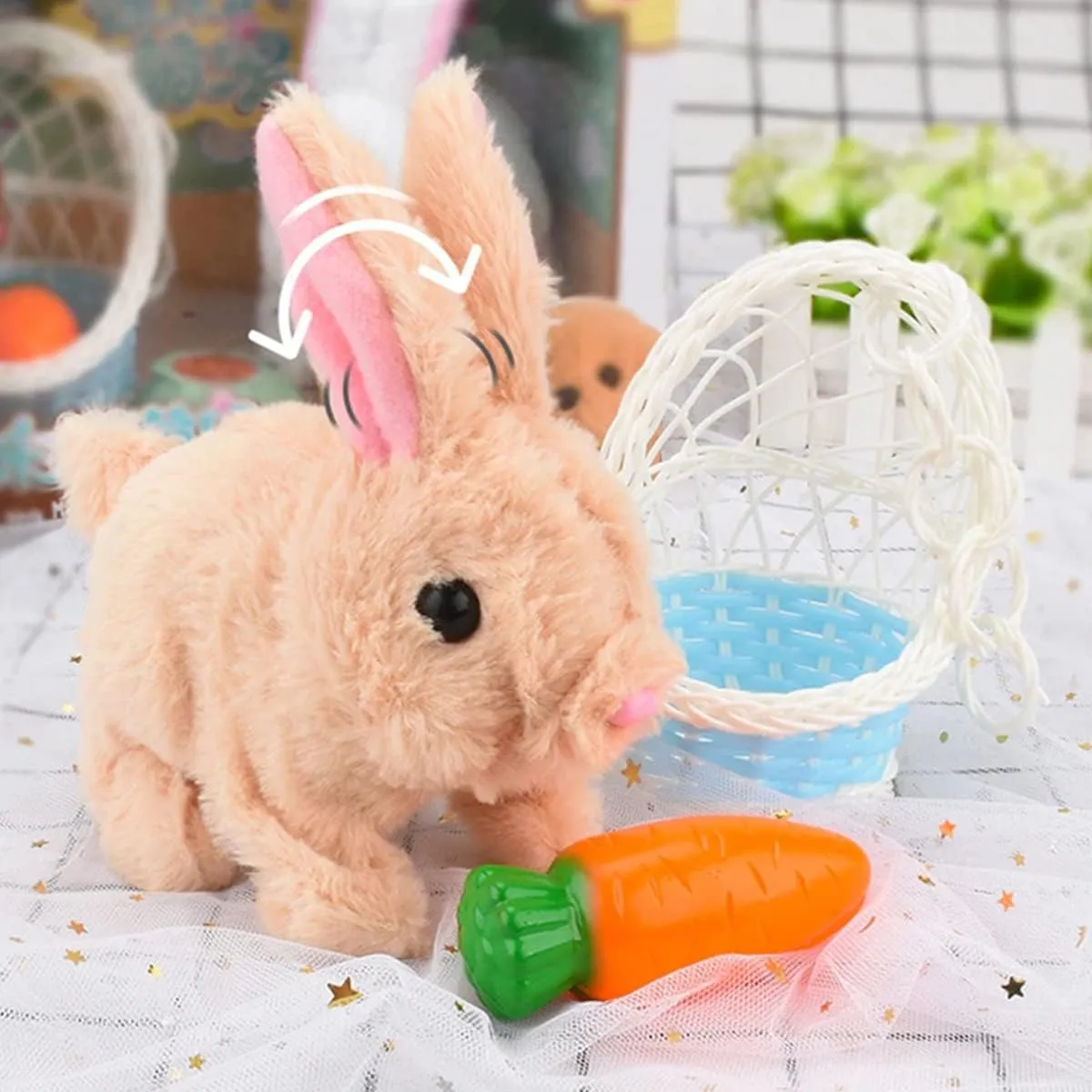 Upgrade My Realistic Bunny Toy, 2025 New Easter Plush Educational Interactive Bunnies Can Walk and Talk, Handmade Hopping Easter Realistic Bunny Toy for Kids (2PCS, No Carrot)