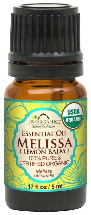 US Organic 100% Pure Melissa (Lemon Balm/Sweet Balm) Essential Oil - USDA Certified Organic, Steam Distilled - W/Euro Dropper (5 ml / 1/6 fl oz)