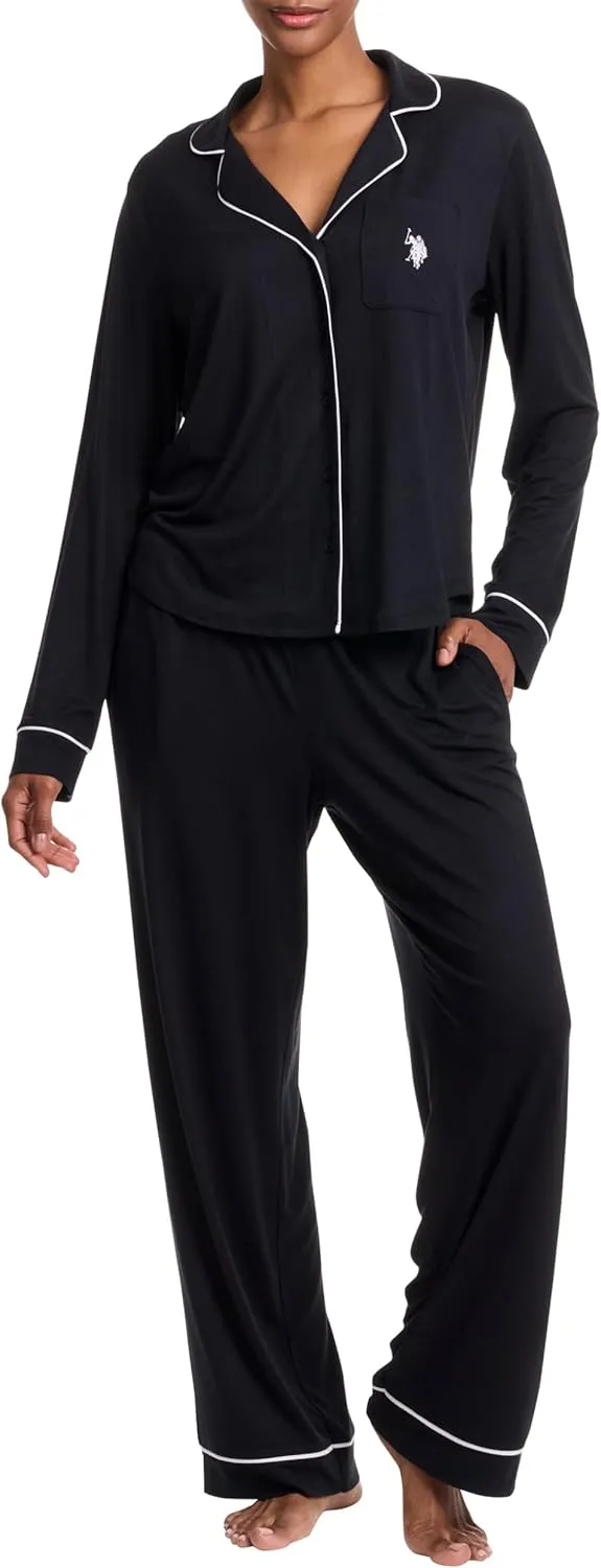 U.S. Polo Assn. Womens Pajama Set Long Sleeve Button Up Top and Pajama Pants