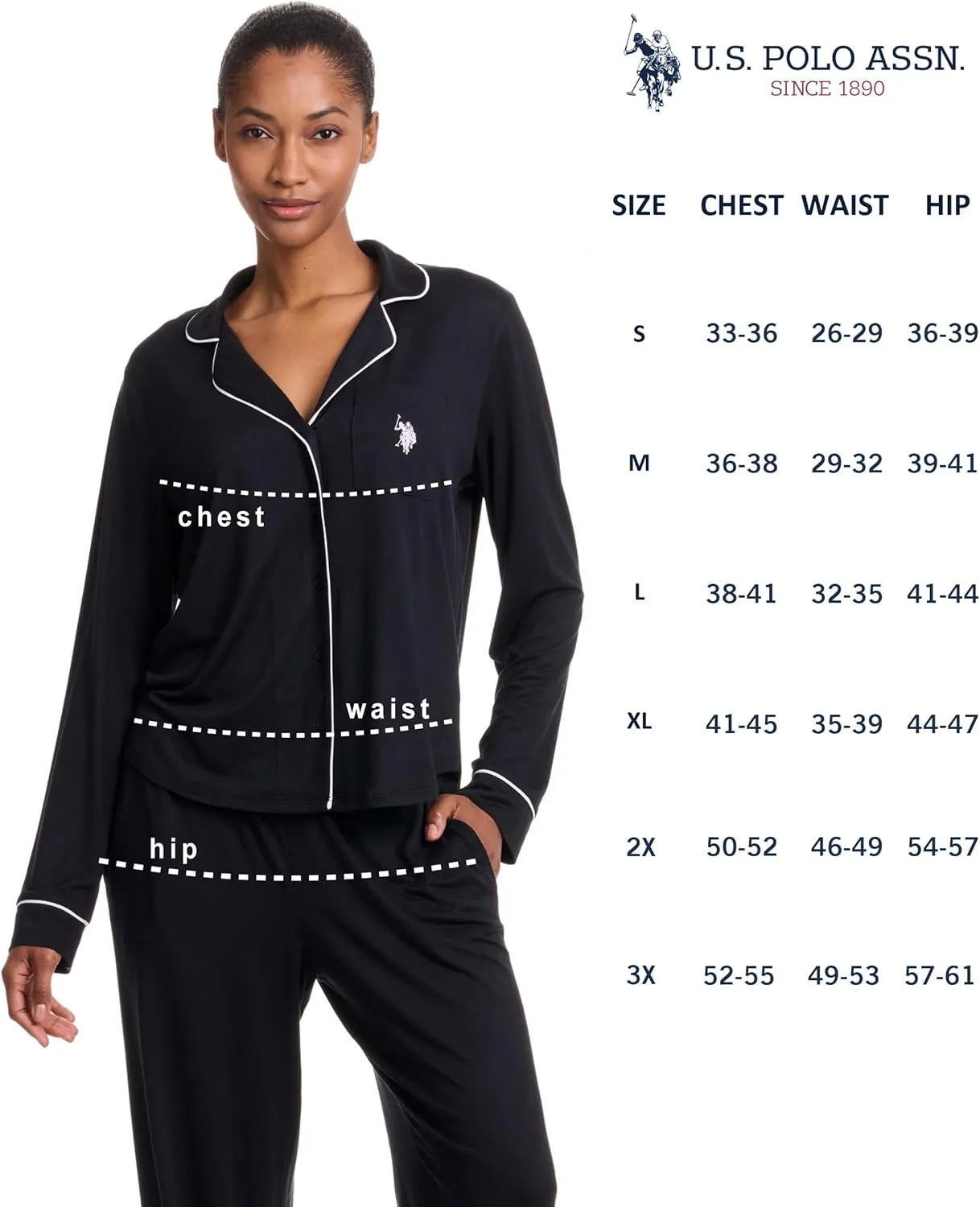 U.S. Polo Assn. Womens Pajama Set Long Sleeve Button Up Top and Pajama Pants