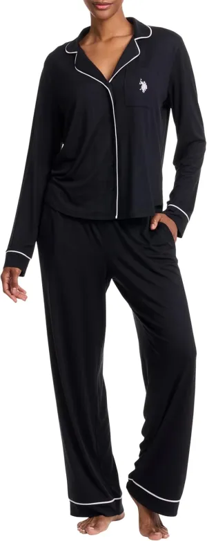 U.S. Polo Assn. Womens Pajama Set Long Sleeve Button Up Top and Pajama Pants