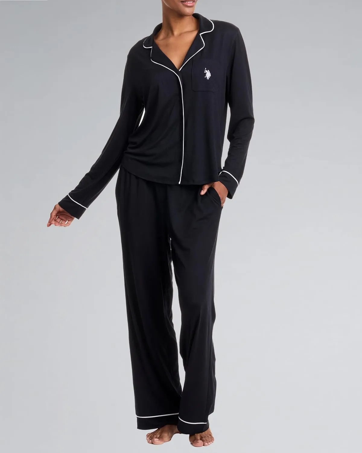 U.S. Polo Assn. Womens Pajama Set Long Sleeve Button Up Top and Pajama Pants