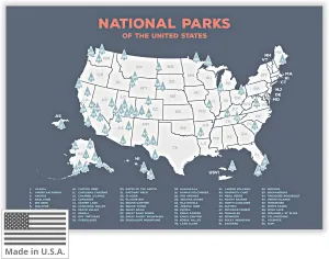 USA National Park Map (24 x 17 inch) - Educational National Park Poster of All 63 US National Parks – US Adventure Map Wall Art Gift