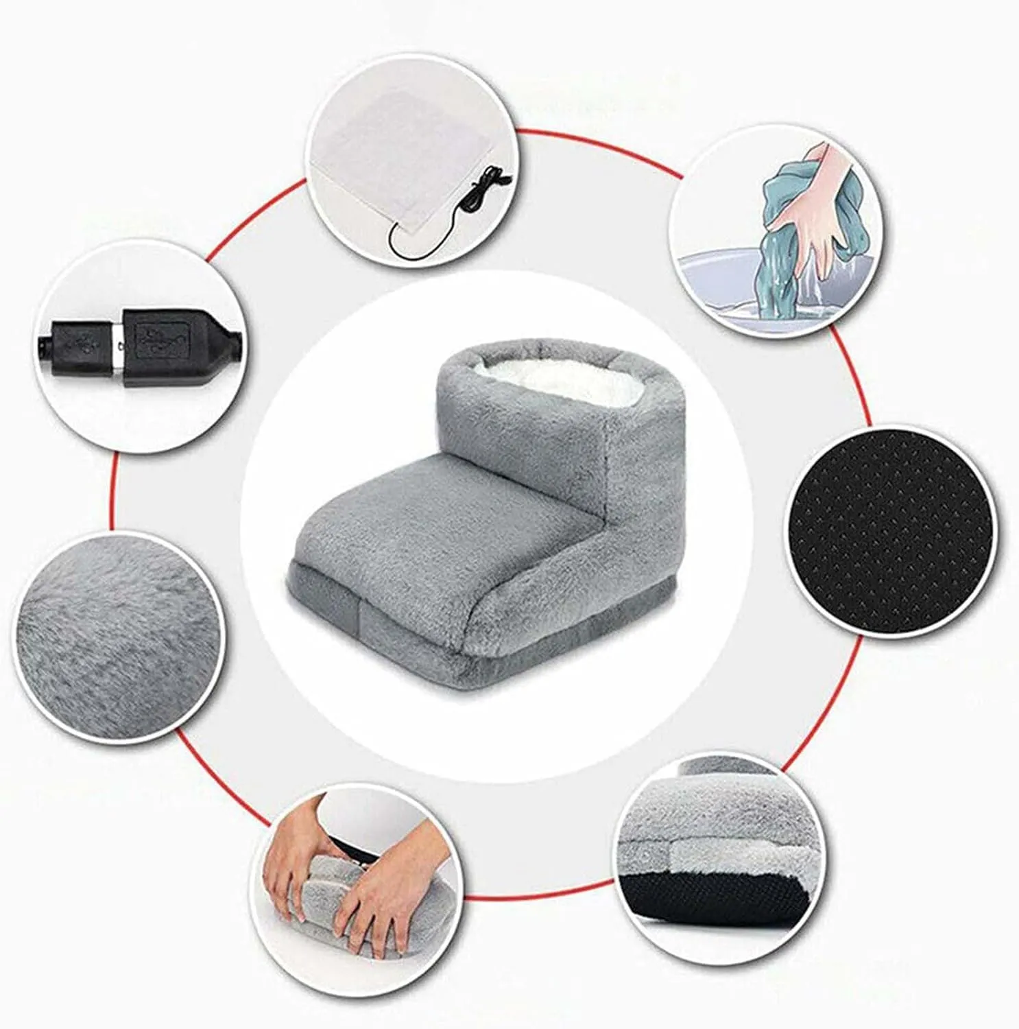 USB Powered Electric Foot Warmer, Heated Slippers, Heated Electric Foot Massager Washable Heat Settings Warmer Cushion (Gray,with Portable Power)