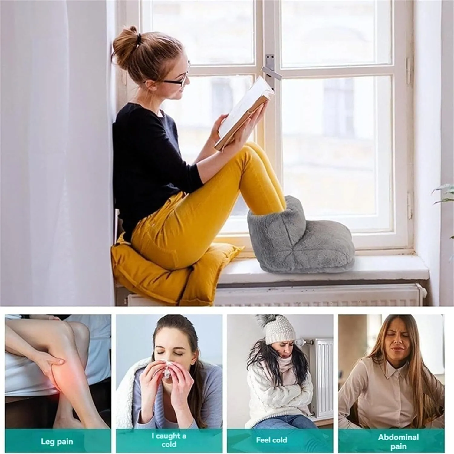USB Powered Electric Foot Warmer, Heated Slippers, Heated Electric Foot Massager Washable Heat Settings Warmer Cushion (Gray,with Portable Power)
