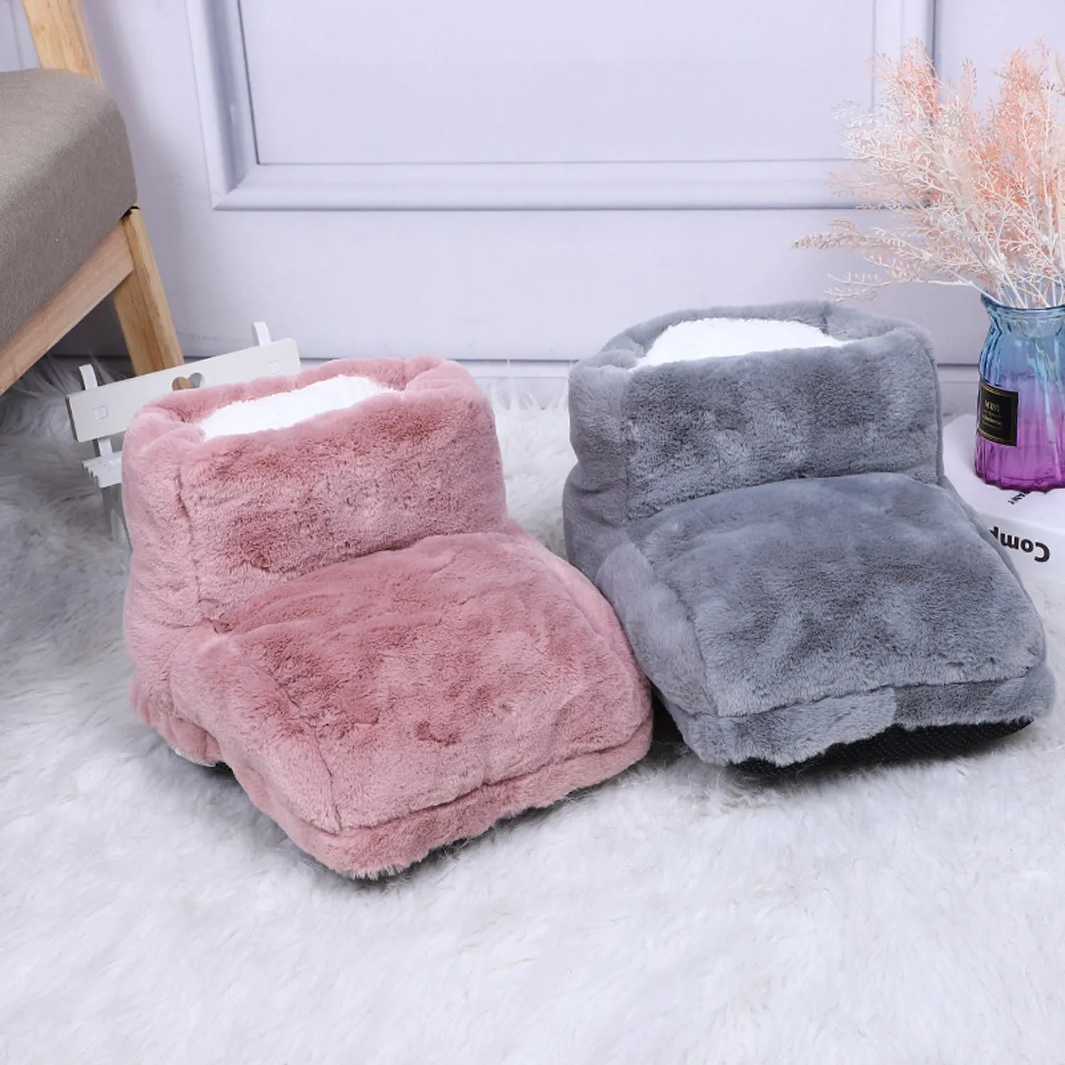 USB Powered Electric Foot Warmer, Heated Slippers, Heated Electric Foot Massager Washable Heat Settings Warmer Cushion (Gray,with Portable Power)