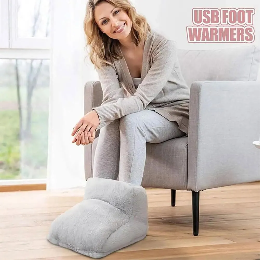 USB Powered Electric Foot Warmer, Heated Slippers, Heated Electric Foot Massager Washable Heat Settings Warmer Cushion (Gray,with Portable Power)