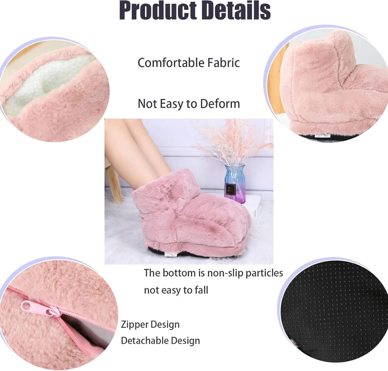 USB Powered Electric Foot Warmer, Heated Slippers, Heated Electric Foot Massager Washable Heat Settings Warmer Cushion (Gray,with Portable Power)