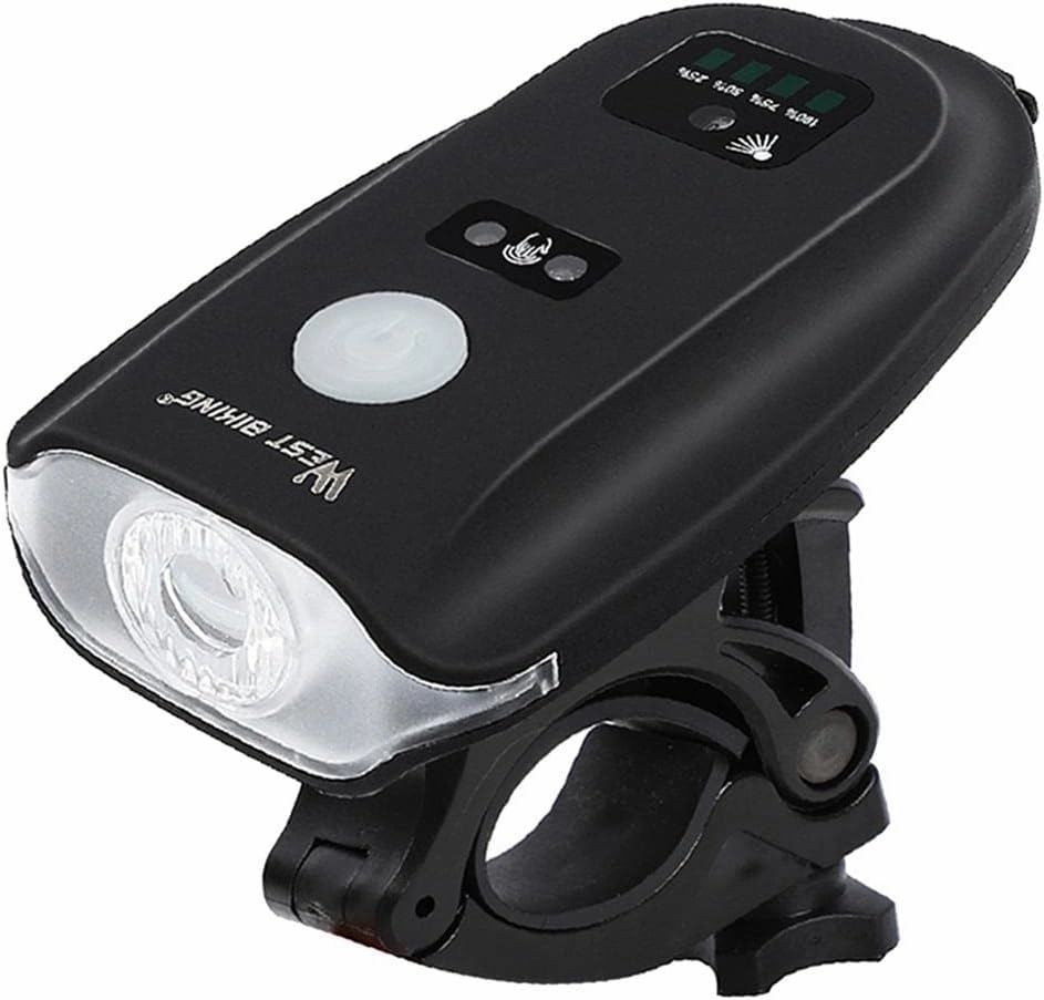 USB Rechargeable Bike Front 350LM High Visibility for Night Cycling with Wave Sensing System and Sensor - and Shockproof ABS Solar Plate Bike Lamp with Long Range and 4