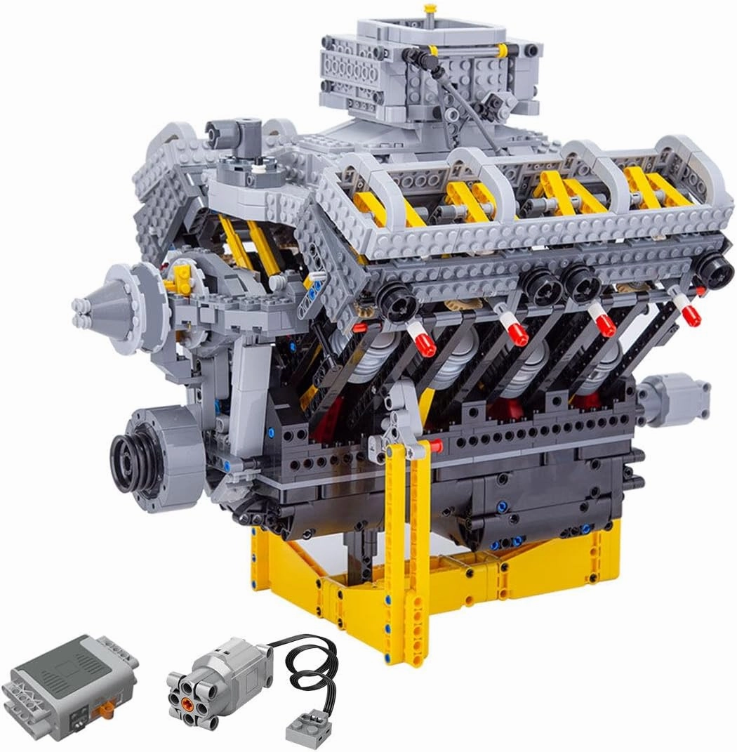 V8 Engine Building Set - Pushrod Camshaft, Dual-Valve Small-Block Power Functions Set, 2362 Pieces