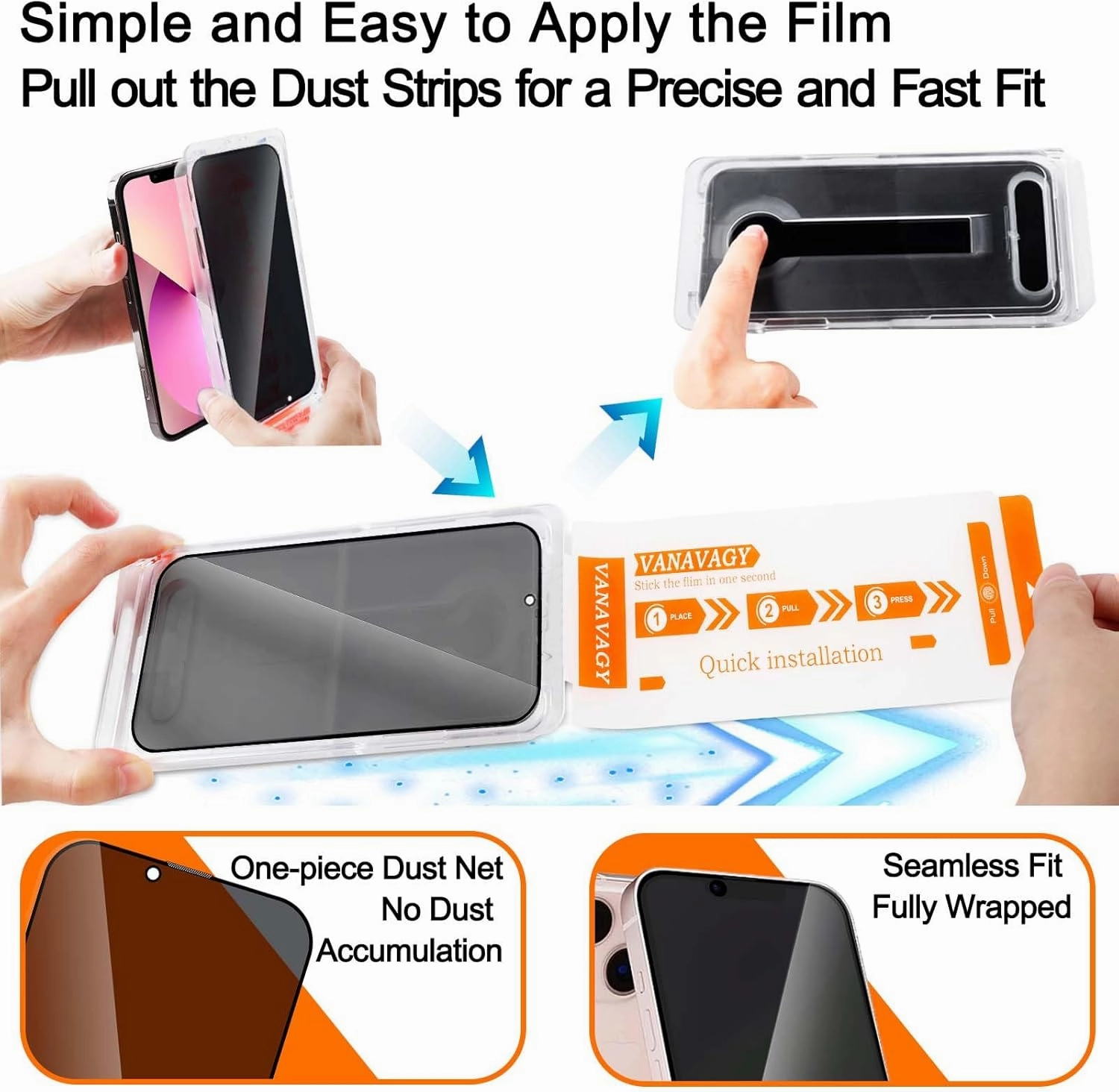 VANAVAGY 2 Pack Privacy Glass Screen Protector for iPhone 13, [2 Pack Camera Lens Protector] [Easy Installation] Plating Film with Frame Full Coverage Case for Apple 13