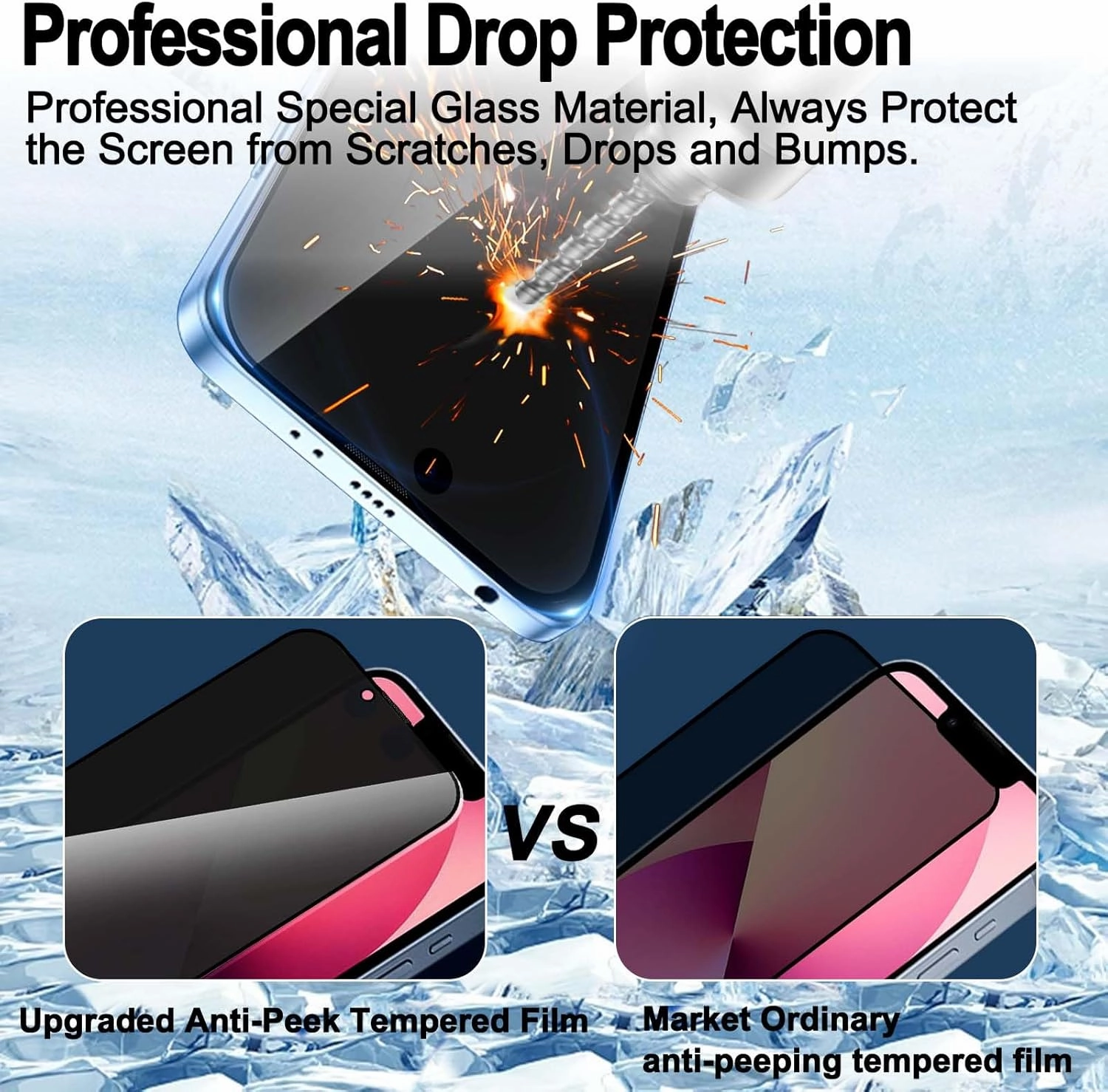 VANAVAGY 2 Pack Privacy Glass Screen Protector for iPhone 13, [2 Pack Camera Lens Protector] [Easy Installation] Plating Film with Frame Full Coverage Case for Apple 13