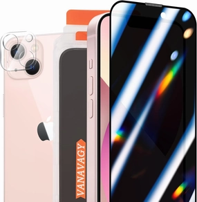 VANAVAGY 2 Pack Privacy Glass Screen Protector for iPhone 13, [2 Pack Camera Lens Protector] [Easy Installation] Plating Film with Frame Full Coverage Case for Apple 13