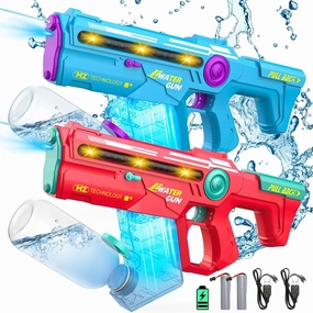 VATOS 2 Pack Electric Water Gun for Adults & Kids, Light Up Automatic & Manual Squirt Gun, 32 FT Range Super Water Blaster 1200CC Large Capacity, Summer Outdoor Water Toy for Beach Swimming Pool Party