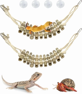 VCEPJH Reptile Bridge 2 Pack Leopard Gecko Climbing Ladder Bamboo Basking Lounger Reptile Tank Accessories for Hermit Crab Juvenile Bearded Dragon Chameleon Small Lizard Tree Frog and Turtle