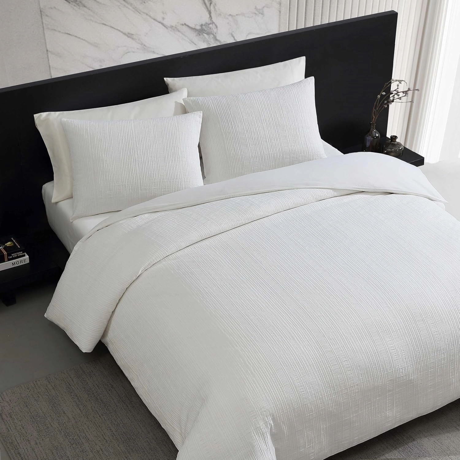 Vera Wang - Duvet Cover Set, Super Soft Textured Bedding with Matching Shams, Chic Room Essentials (Bark White, King)