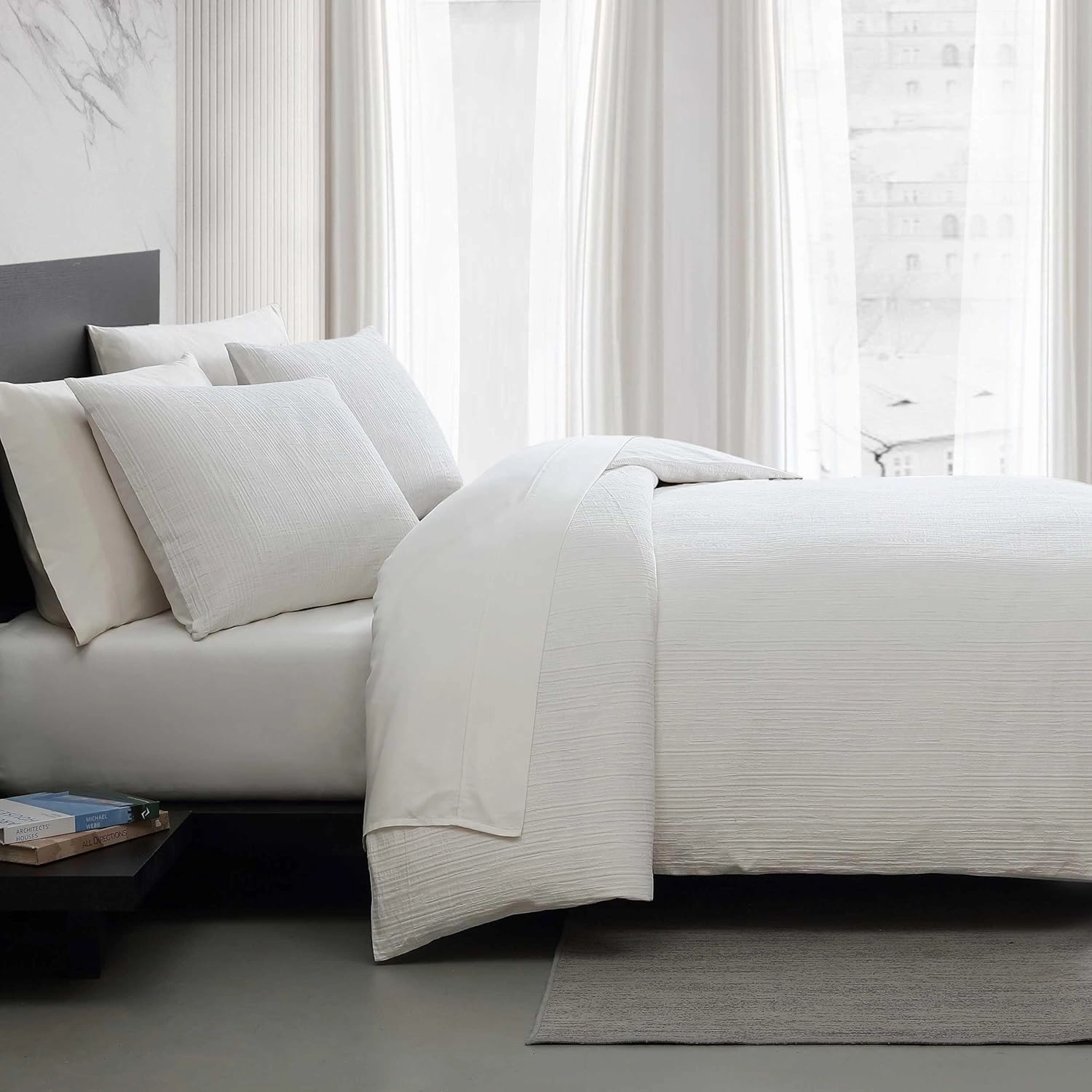 Vera Wang - Duvet Cover Set, Super Soft Textured Bedding with Matching Shams, Chic Room Essentials (Bark White, King)