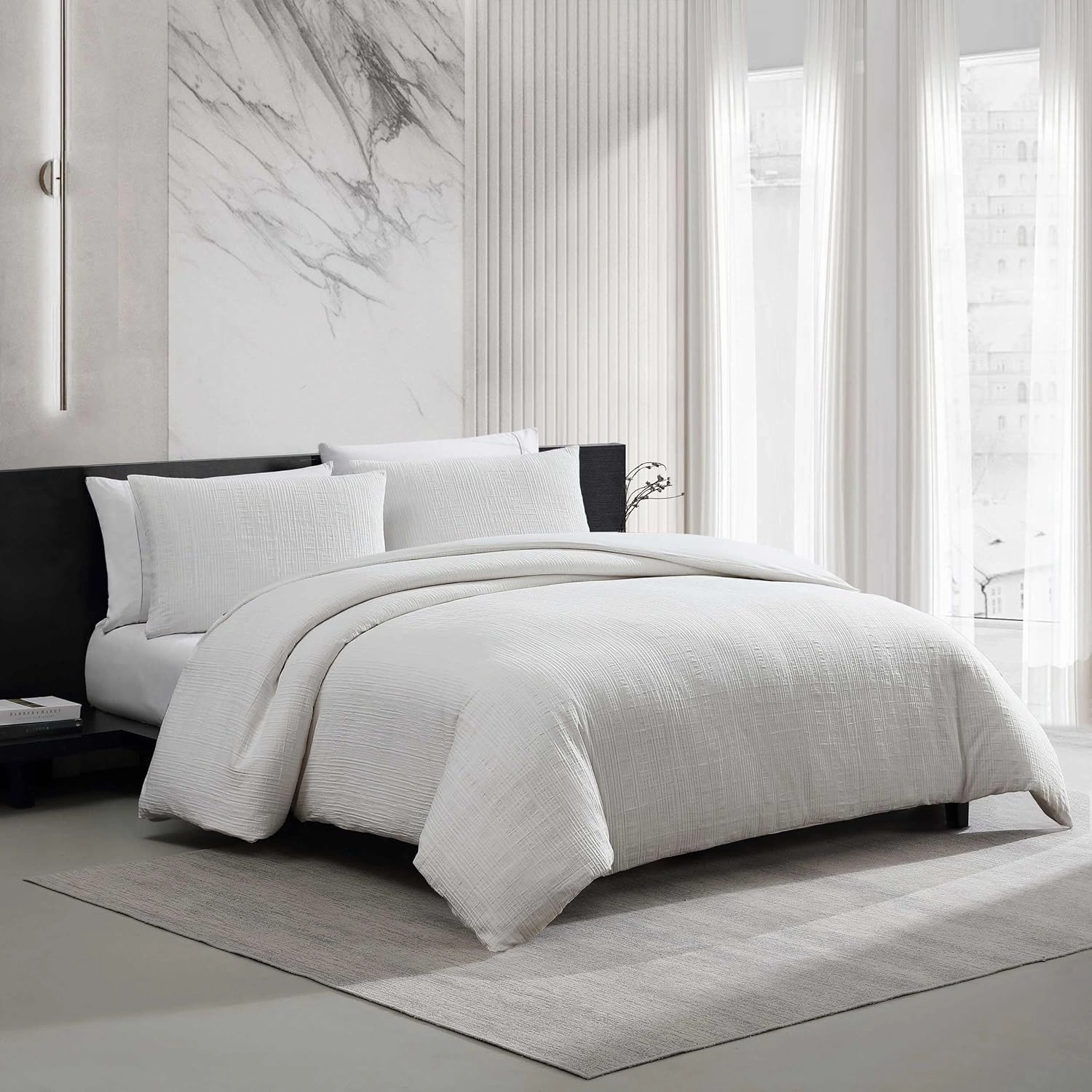 Vera Wang - Duvet Cover Set, Super Soft Textured Bedding with Matching Shams, Chic Room Essentials (Bark White, King)