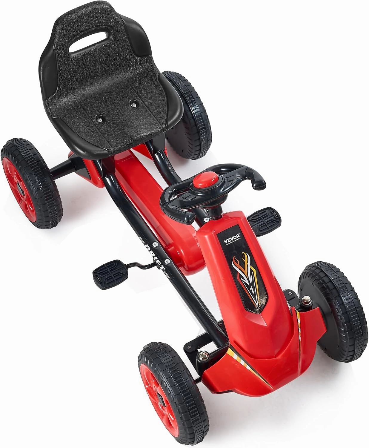 VEVOR Kids Pedal Go Kart, 4 Wheel Off-Road Pedal Go Cart Ride On Toy for Kids, Steering Wheel, Adjustable Seat, Non-Slip Big Wheels, Outdoor Racer Ride On Pedal Car for Boys & Girls Ages 3-8, Red