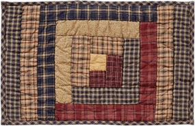 VHC Brands, Millsboro, Cotton, 12x18, Log Cabin, Block Quilted, Placemat Set of 6, Blue