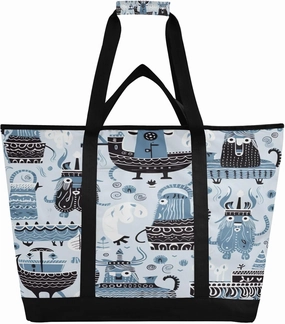 Vikings Ship Reusable Insulated Lunchbox Cooler Bag, Leakproof Kitchen Grocery Bag Collapsible Portable Cooler Tote Bag for Picnic, Camping, Office, Travel
