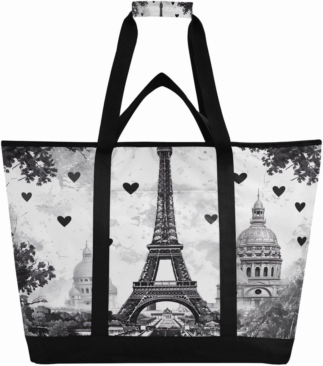 Vintage Eiffel Tower Reusable Insulated Lunchbox Cooler Bag, Leakproof Kitchen Grocery Bag Collapsible Portable Cooler Tote Bag for Picnic, Camping, Office, Travel