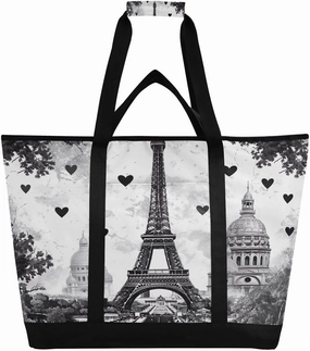 Vintage Eiffel Tower Reusable Insulated Lunchbox Cooler Bag, Leakproof Kitchen Grocery Bag Collapsible Portable Cooler Tote Bag for Picnic, Camping, Office, Travel