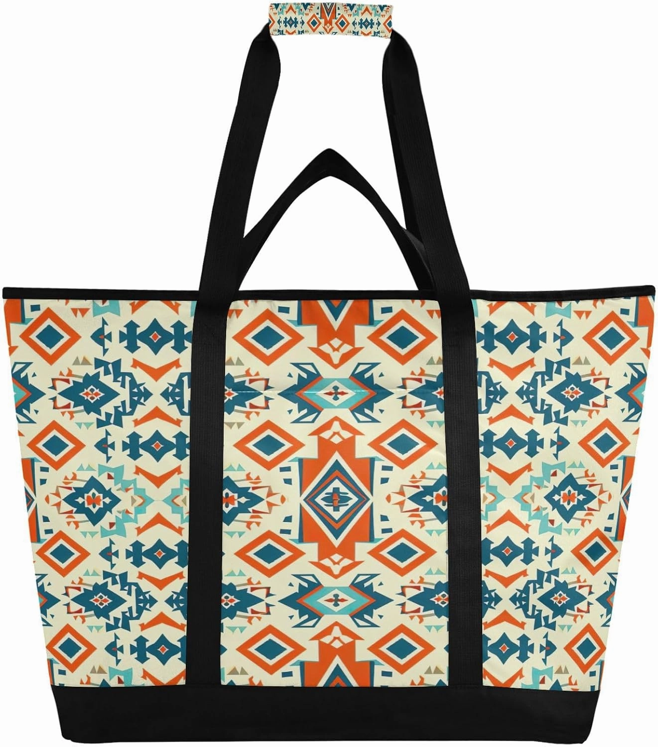 Vintage Ethnic Print Reusable Insulated Lunchbox Cooler Bag, Leakproof Kitchen Grocery Bag Collapsible Portable Cooler Tote Bag for Picnic, Camping, Office, Travel