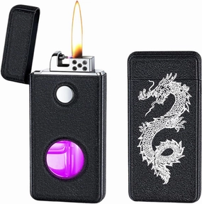 Vintage Kerosene Lighter, Creative One-Button Ignition Type-C Rechargeable Lighter, Refillable Kerosene Trench Lighter with Visible Fuel Tank,Cool Vintage Lighters for Gifts Collection-Matte Black