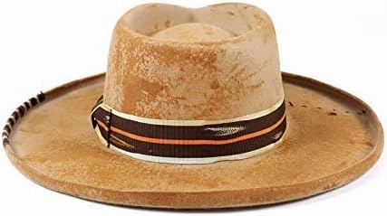 Vintage Pencil Brim Fedora Hats 100% Wool Felt Hat Panama Rancher Hat with Lightning Logo Handmade Distressed/Burned
