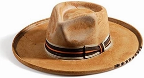 Vintage Pencil Brim Fedora Hats 100% Wool Felt Hat Panama Rancher Hat with Lightning Logo Handmade Distressed/Burned