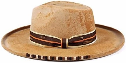 Vintage Pencil Brim Fedora Hats 100% Wool Felt Hat Panama Rancher Hat with Lightning Logo Handmade Distressed/Burned